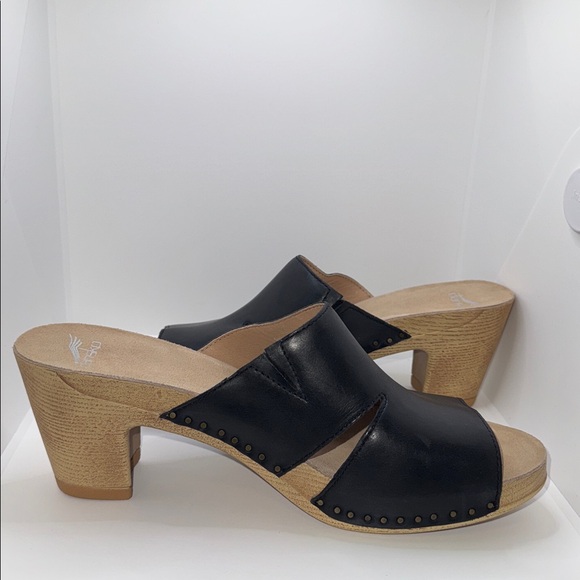 Dansko Tandi Block Heel Sandals Peep Toe Black Leather Women’s EU 42 US 11.5-12 - Picture 6 of 13